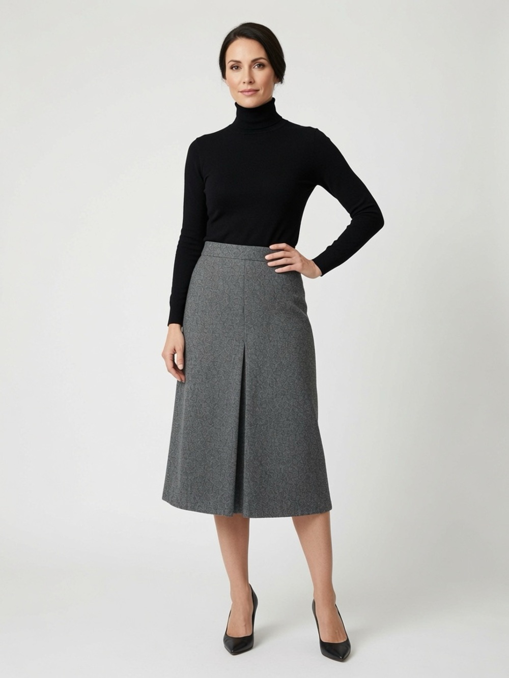 OAK + FORT Wool Blend Gray Midi Skirt